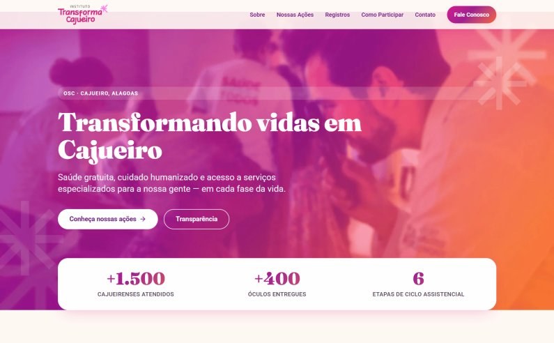 Site do Instituto Transforma Cajueiro desenvolvido por Gabriel Leite